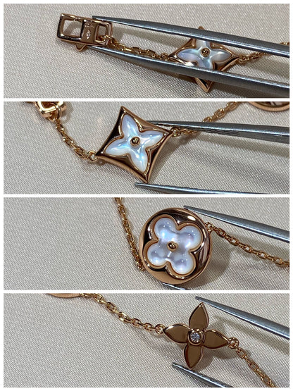 [Vicky]STAR AND SUN 5 MOTIF MOP PINK GOLD BRACELET