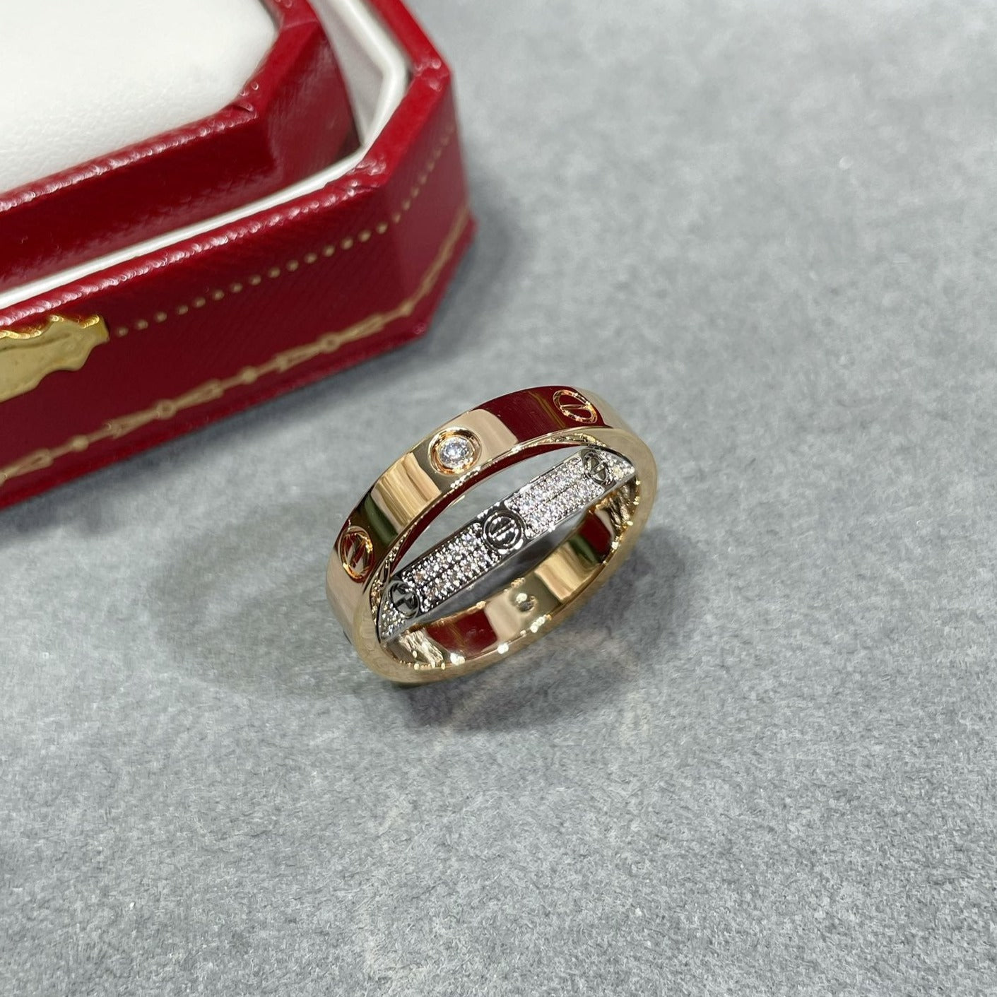 [Vicky]LOVE ROSA GOLD SILBER DIAMANT DOPPELRING