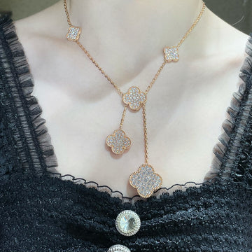 [Royal&Vicky]CLOVER 6 MOTIF DIAMOND PAVED NECKLACE