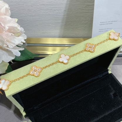 [Vicky]CLOVER 5 MOTIF DIAMOND PINK MOP PINK GOLD BRACELET