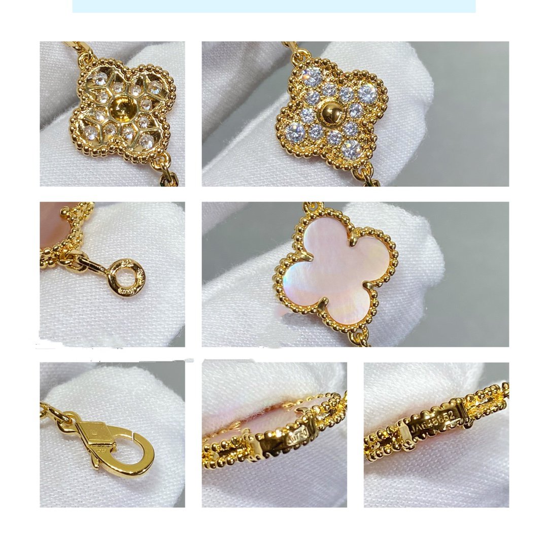 [Vicky]CLOVER 5 MOTIF DIAMOND PINK MOP PINK GOLD BRACELET