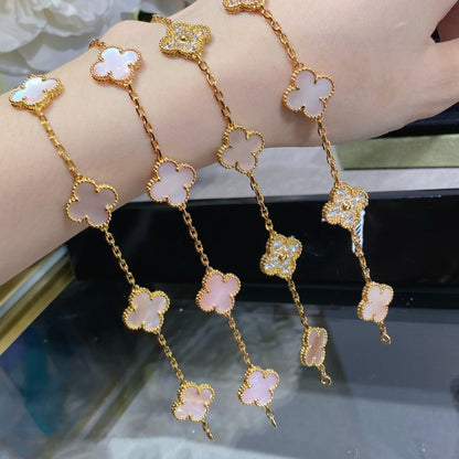 [Vicky]CLOVER 5 MOTIF DIAMOND PINK MOP PINK GOLD BRACELET