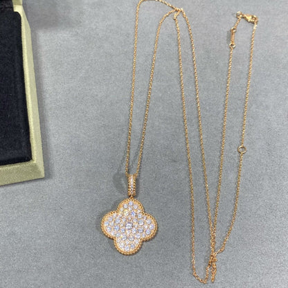 [Vicky]CLOVER 25MM LARGE PEDANT DIAMOND PAVED LONG NECKLACE