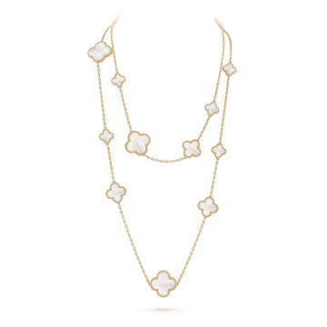 [Royal&Vicky]CLOVER 16 MOTIF WHITE MOP GOLD NECKLACE