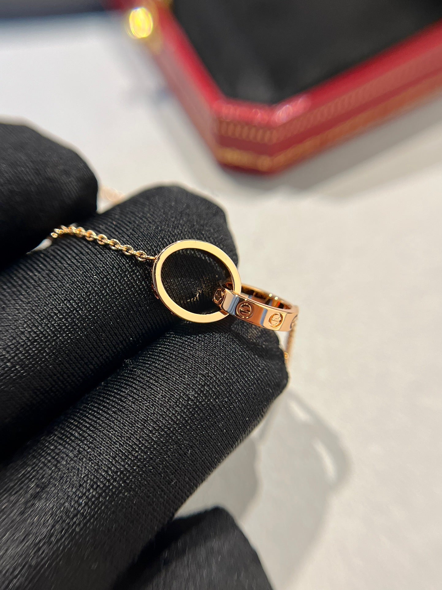 [Vicky]LOVE NECKLACE DOUBLE RING PINK GOLD