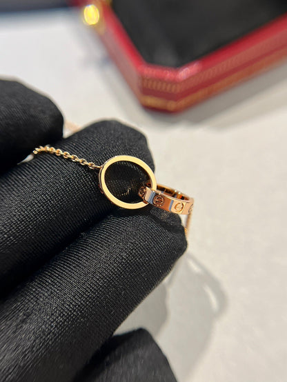 [Vicky]LOVE NECKLACE DOUBLE RING PINK GOLD