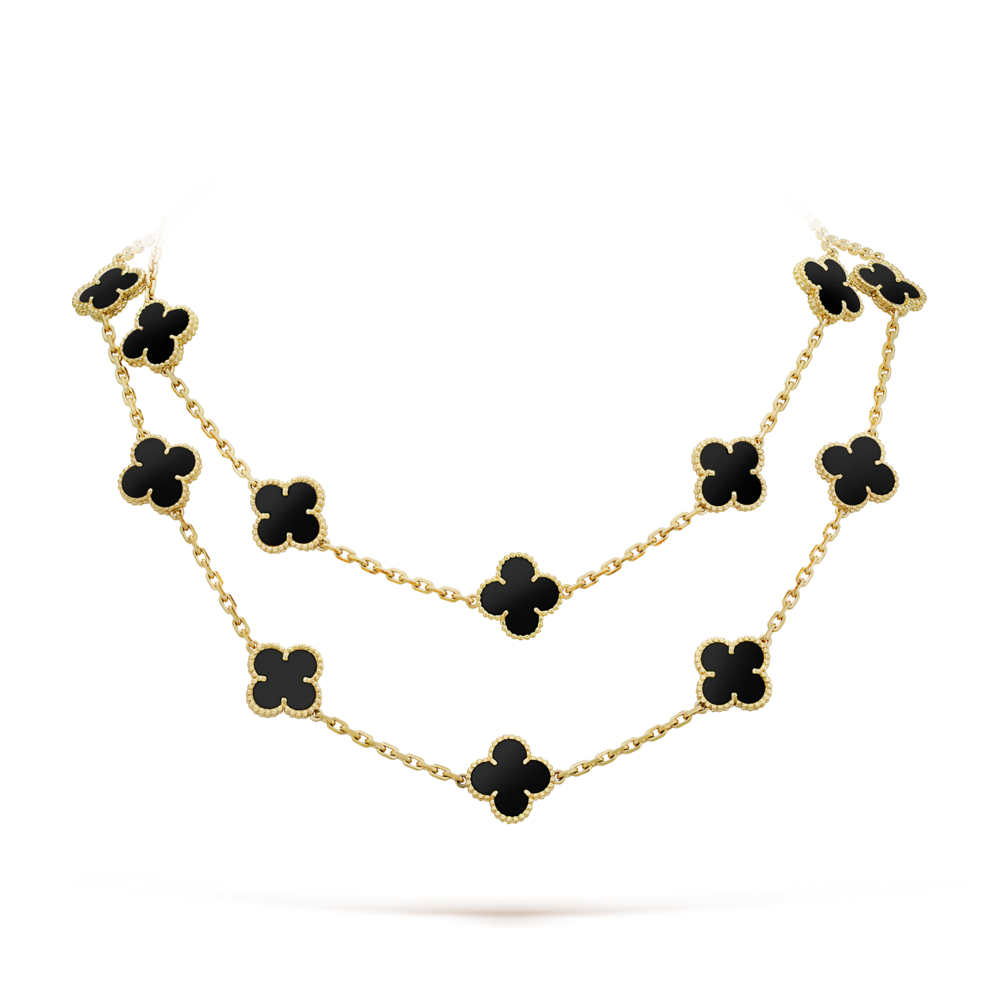 [Vicky]CLOVER 20 MOTIFS ONYX NECKLACE