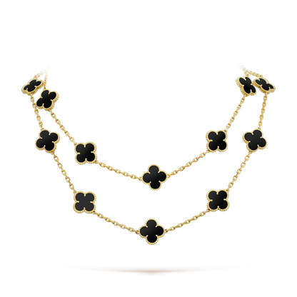 [Vicky]CLOVER 20 MOTIFS ONYX NECKLACE