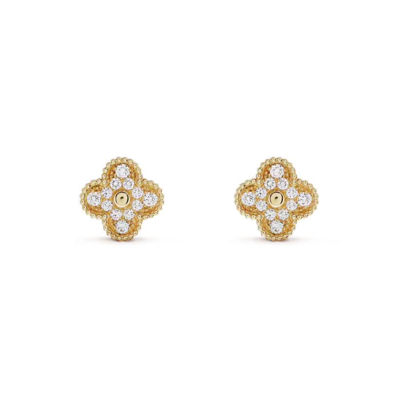 [Vicky]CLOVER MEDIUM 1 MOTIFS FUll DIAMOND EARRINGS