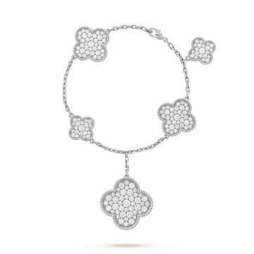 [Royal&Vicky]CLOVER 6 MOTIFS SILVER DIAMOND BRACELET