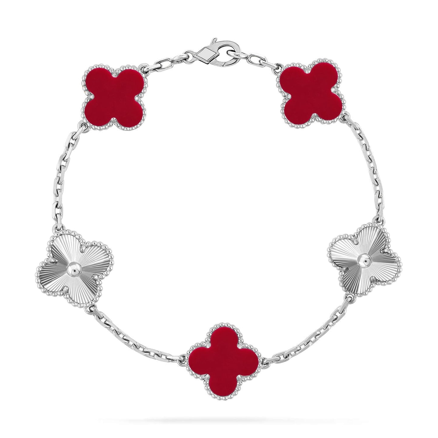 [Vicky] CLOVER 5 MOTIF RED CORNELIAN BRACELET COLLECTION