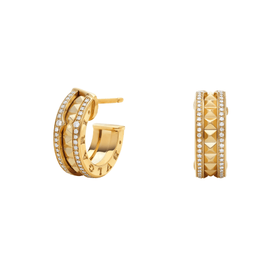 [Vicky]ZERO 1 ROCK GOLD EARRINGS WITH STUDDED SPIRAL AND PAVED DIAMONDS