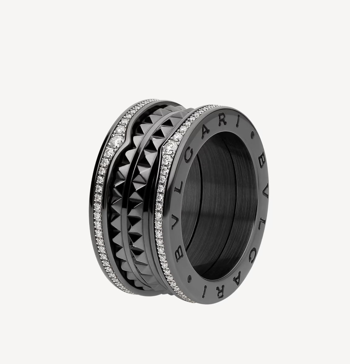 [Vicky]ZERO 1 ROCK VIERBAND SCHWARZE KERAMIK MIT SPIRALE UND DIAMANTEN
