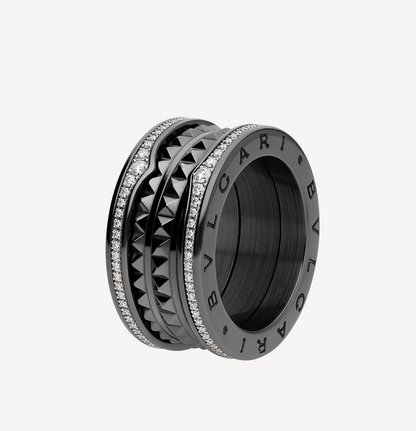 [Vicky]ZERO 1 ROCK VIERBAND SCHWARZE KERAMIK MIT SPIRALE UND DIAMANTEN