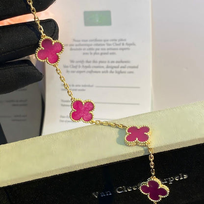 [Vicky]NEW CLOVER 5 MOTIFS PINK ENAMEL BRACELET