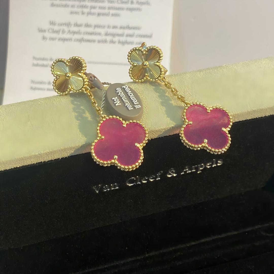 [Vicky]NEW CLOVER 2 MOTIF PINK ENAMEL EARRINGS