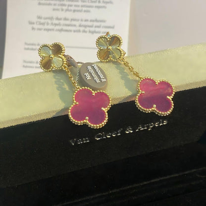 [Vicky]NEW CLOVER 2 MOTIF PINK ENAMEL EARRINGS