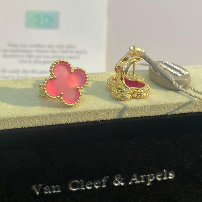[Vicky]NEW CLOVER 15MM PINK ENAMEL STUD EARRINGS