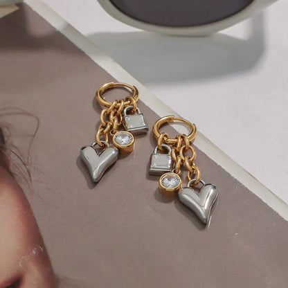 [Royal Vicky]Sarah Heart & Lock Gold Earrings