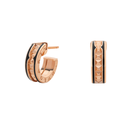 [Vicky]ZERO 1 ROCK PINK GOLD EARRINGS WITH STUDDED SPIRAL AND BLACK CERAMIC