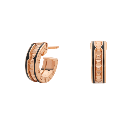 [Vicky]ZERO 1 ROCK PINK GOLD EARRINGS WITH STUDDED SPIRAL AND BLACK CERAMIC