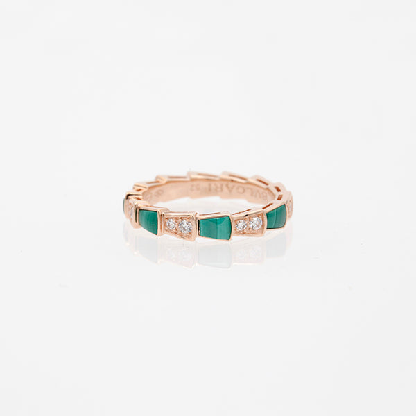 [Vicky]SERPENTI RING PINK GOLD MALACHITE DIAMOND 3MM