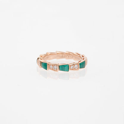[Vicky]SERPENTI RING PINK GOLD MALACHITE DIAMOND 3MM