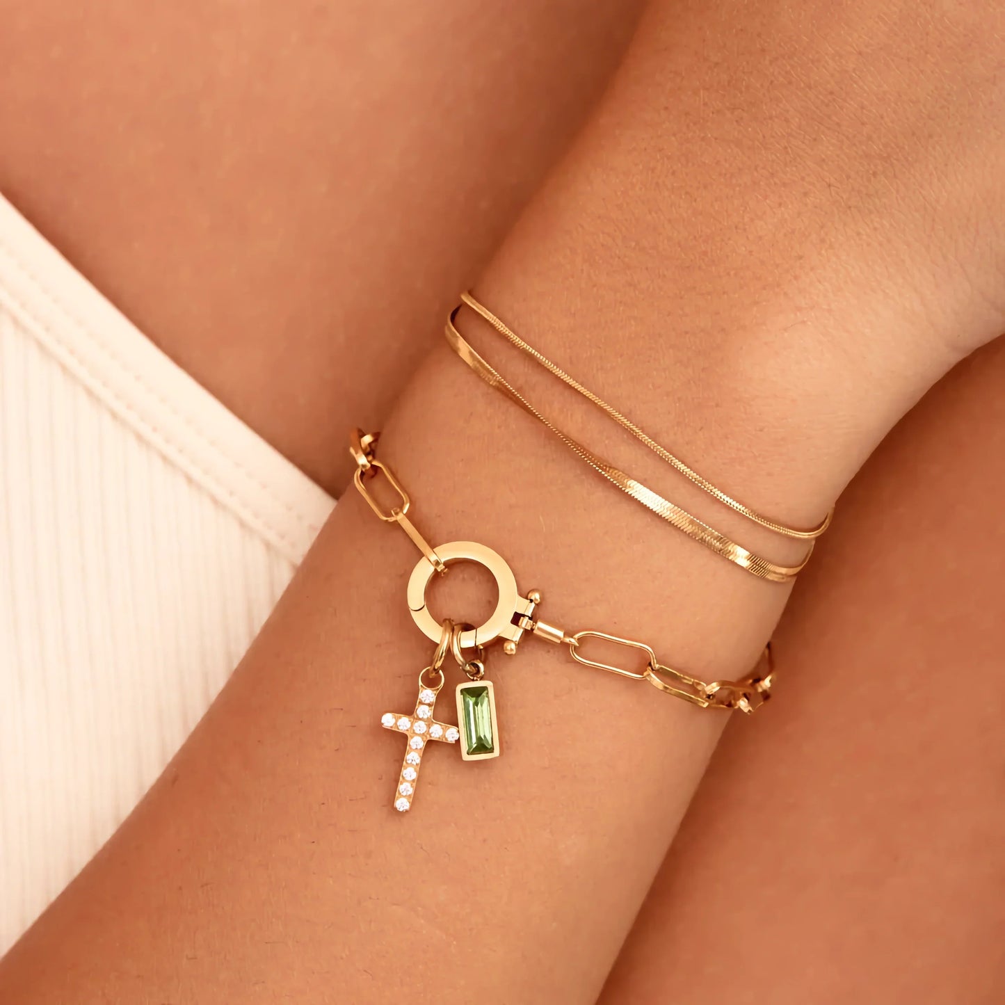 [Royal Vicky]Annabella Birthstone Cross Bracelet