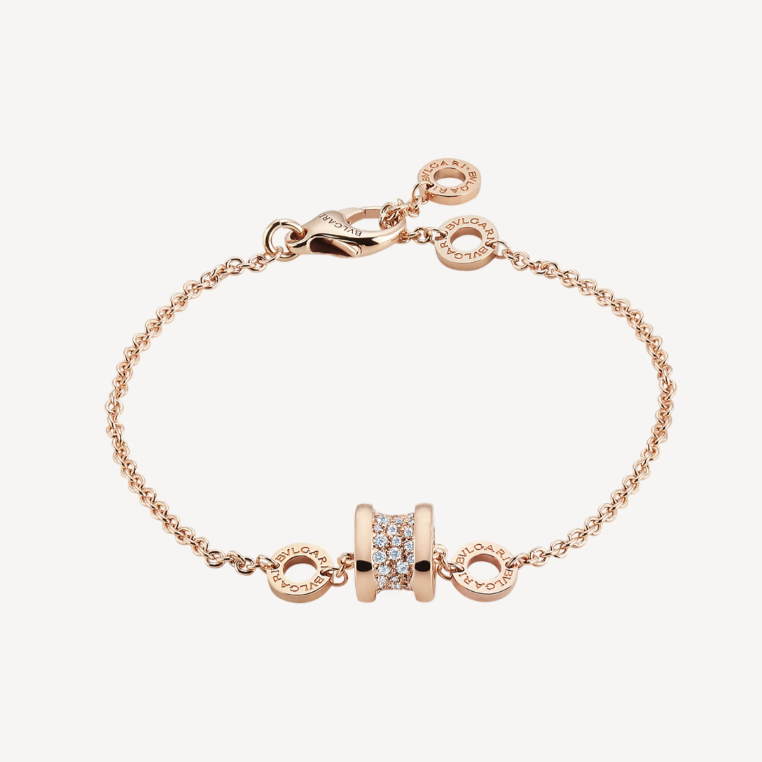[Vicky]ZERO 1 SOFT PINK GOLD WITH PAVED DIAMONDS ON THE SPIRAL BRACELET