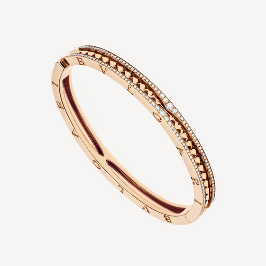 [Vicky]ZERO 1 SPIRAL AND PAVED DIAMOND PINK GOLD BRACELET