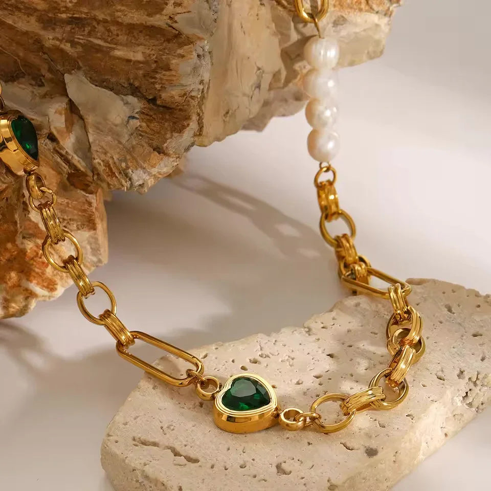 [Royal Vicky]Melanie Emerald Pearl Bracelet