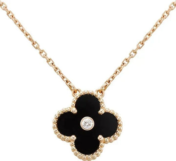 [Royal&Vicky]CLOVER 15MM DIAMOND ONYX NECKLACE