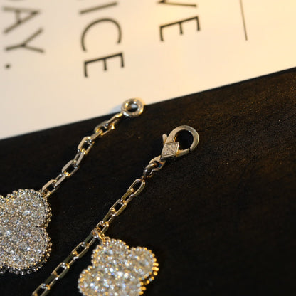 [Vicky]CLOVER BRACELET 5 MOTIF SILVER DIAMOND PAVED