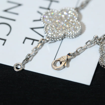 [Vicky]CLOVER BRACELET 5 MOTIF SILVER DIAMOND PAVED