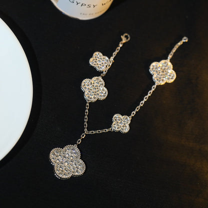 [Vicky]CLOVER BRACELET 5 MOTIF SILVER DIAMOND PAVED