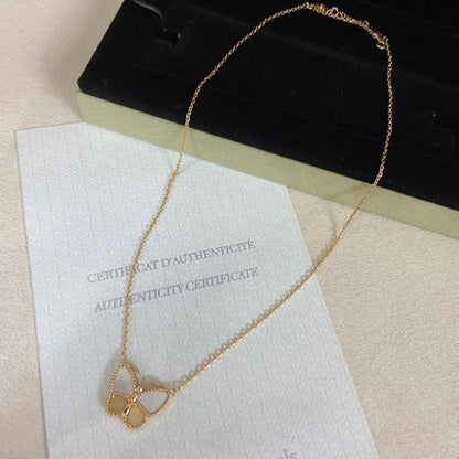 [Vicky]NEW ROSE GOLD WHITE MOTHER OF PEARL BUTTERFLY NECKLACE