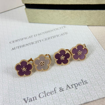 [Royal&Vicky]NEW PURPLE PLUM FRAGRANCE PLUM BLOSSOM GOLD EARRINGS