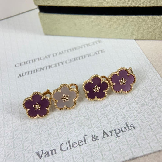 [Vicky]NEW PURPLE PLUM FRAGRANCE PLUM BLOSSOM GOLD EARRINGS