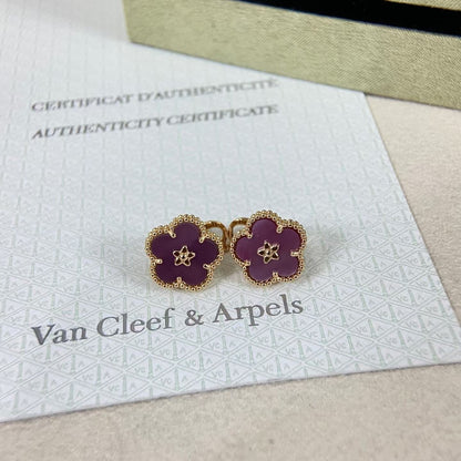[Vicky]NEW PURPLE PLUM FRAGRANCE PLUM BLOSSOM GOLD EARRINGS