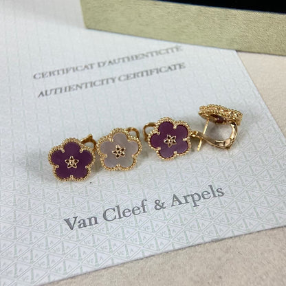 [Vicky]NEW PURPLE PLUM FRAGRANCE PLUM BLOSSOM GOLD EARRINGS