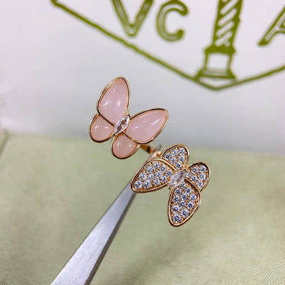 [Vicky]TWIN BUTTERFLY NEW DIAMOND & PINK BUTTERFLY RING
