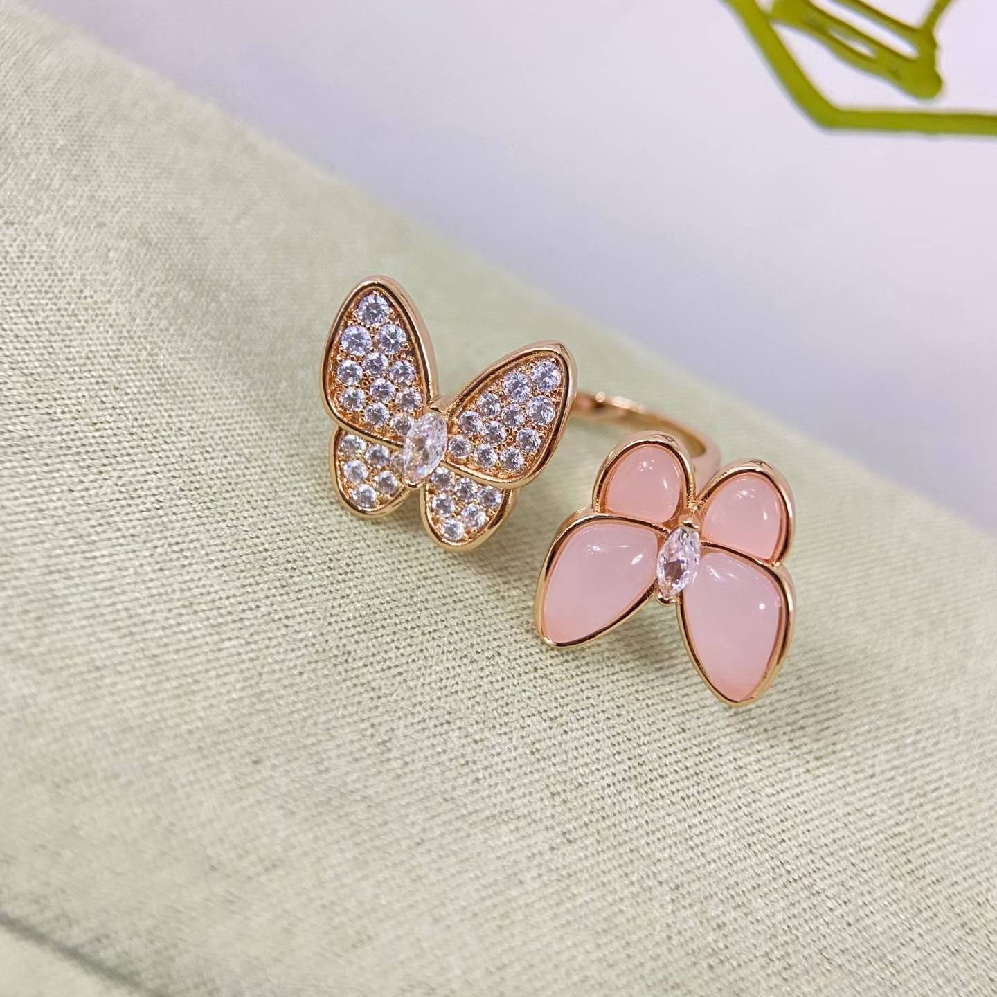 [Vicky]TWIN BUTTERFLY NEW DIAMOND & PINK BUTTERFLY RING