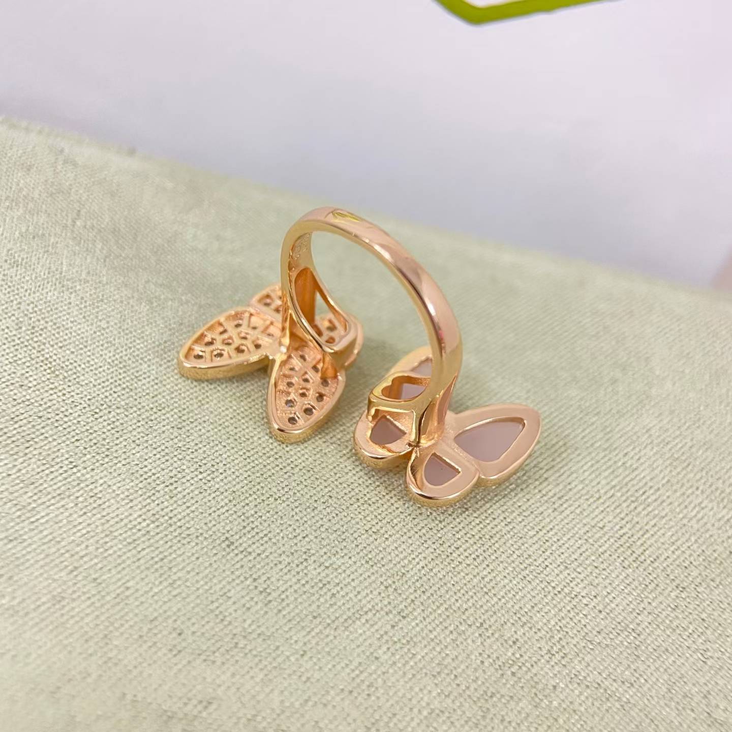 [Vicky]TWIN BUTTERFLY NEW DIAMOND & PINK BUTTERFLY RING