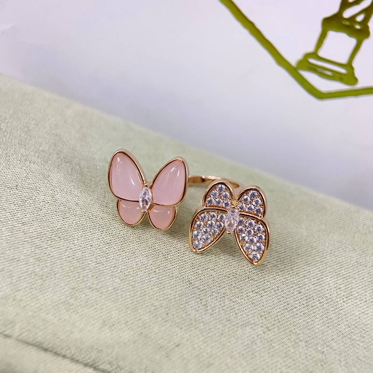 [Vicky]TWIN BUTTERFLY NEW DIAMOND & PINK BUTTERFLY RING