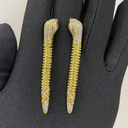 [Vicky]DIAMOND-SET DEW DROP SERPENT SERIES SNAKE CLIP EARRINGS