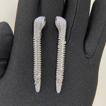 [Vicky]DIAMOND-SET DEW DROP SERPENT SERIES SNAKE CLIP EARRINGS