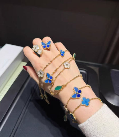 [Vicky Jewelry ]LUCKY SPRING GOLD BLUESTONE WHITE MOTHER-OF-PEARL BRACELET