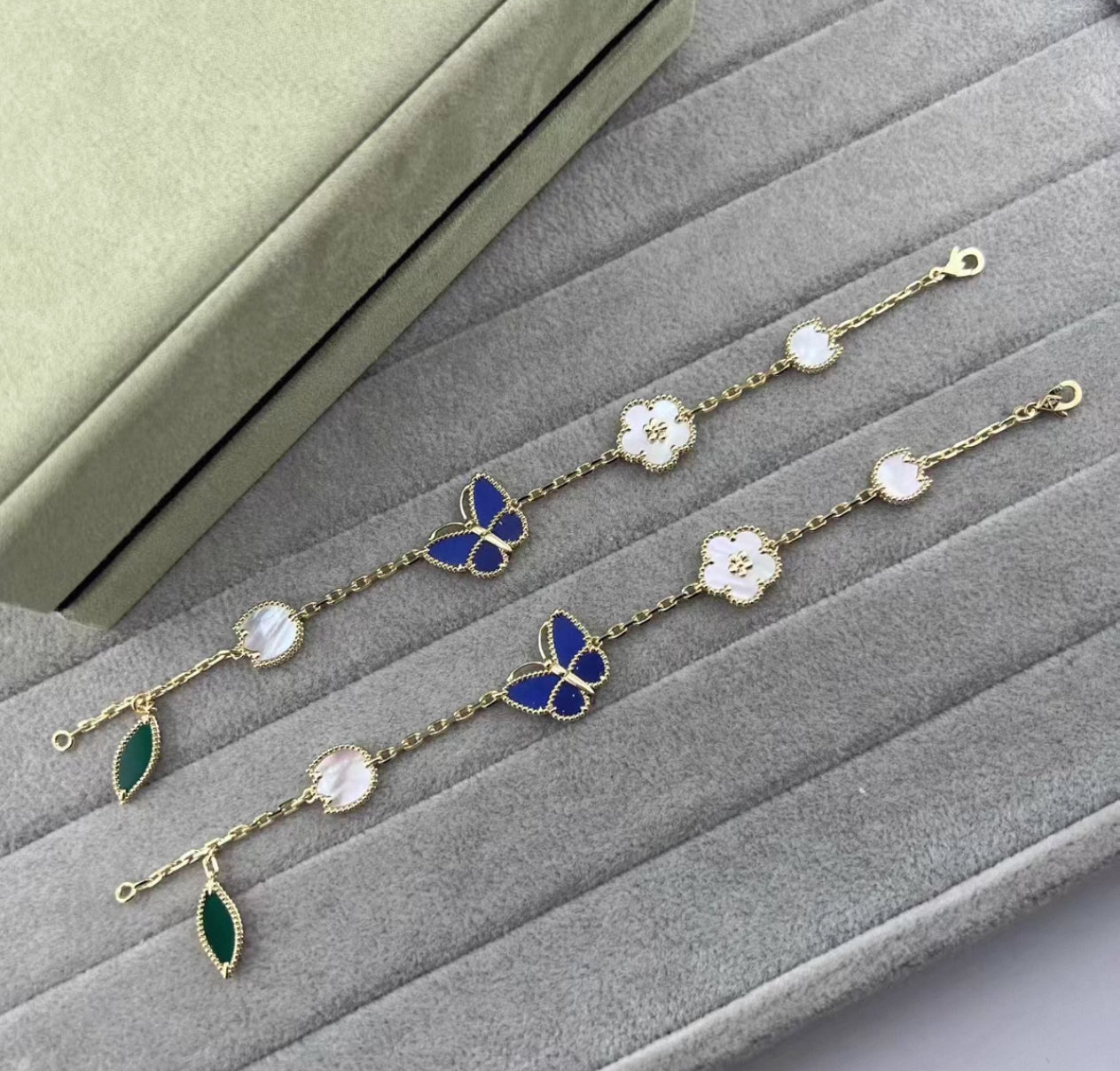 [Vicky Jewelry ]LUCKY SPRING GOLD BLUESTONE WHITE MOTHER-OF-PEARL BRACELET