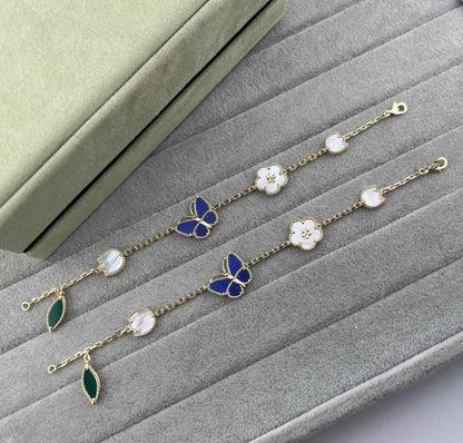 [Vicky Jewelry ]LUCKY SPRING GOLD BLUESTONE WHITE MOTHER-OF-PEARL BRACELET