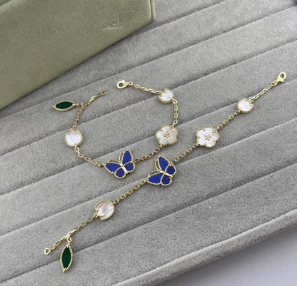 [Vicky Jewelry ]LUCKY SPRING GOLD BLUESTONE WHITE MOTHER-OF-PEARL BRACELET